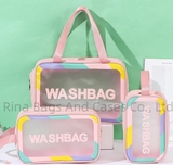 Color Scrub Cosmetic Case Waterproof Portable PU Travel Wash Bag