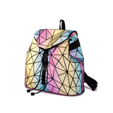 Luxury Reflective Luminous PU Leather Geometric Drawstring Backpack with Rainbow Color