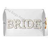 Wholesale Travel Clutch Glitter Pearl Letter Makeup Pouch For Women