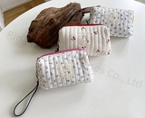 Quilted Cotton Printed Zipper Pouch Cosmetic Bag With Handle