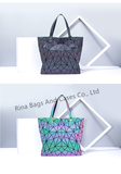 Women Luminous Tote Shoulder Bag Folded PU Geometric Handbag